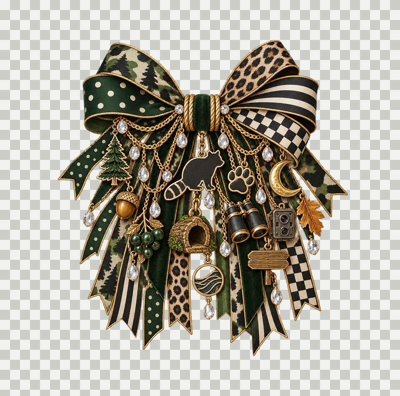 Raccoon Lover Bow Charm PNG, Gold Chain Charms, Transparent Sublimation Design, Digital Download transparency and detail preview thumbnail