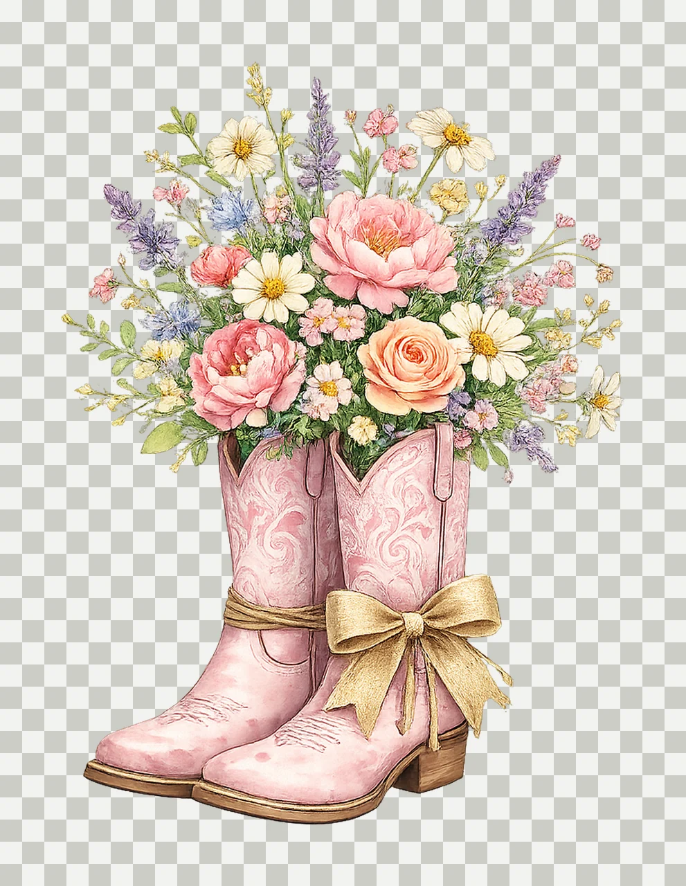 Floral Cowboy Boots Spring Coquette Design Sublimation Art transparency and detail preview thumbnail