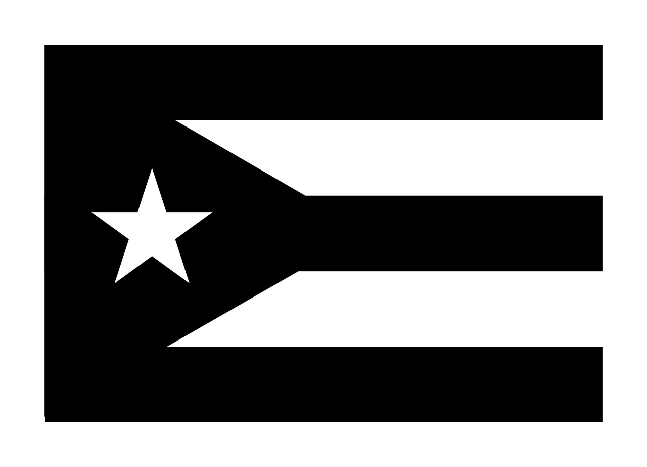 Flag design with star, triangle, chevron and horizontal stripes in black and white