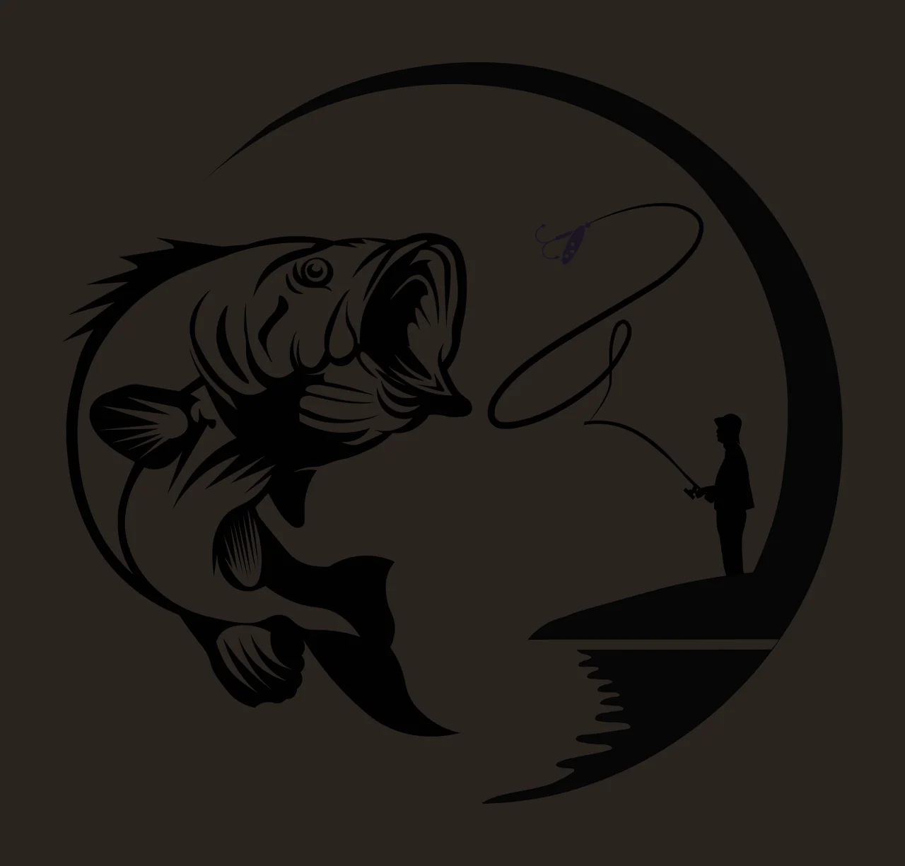 Fishing Bass Jumping From Water With Fisherman fish rod circle contrast preview thumbnail