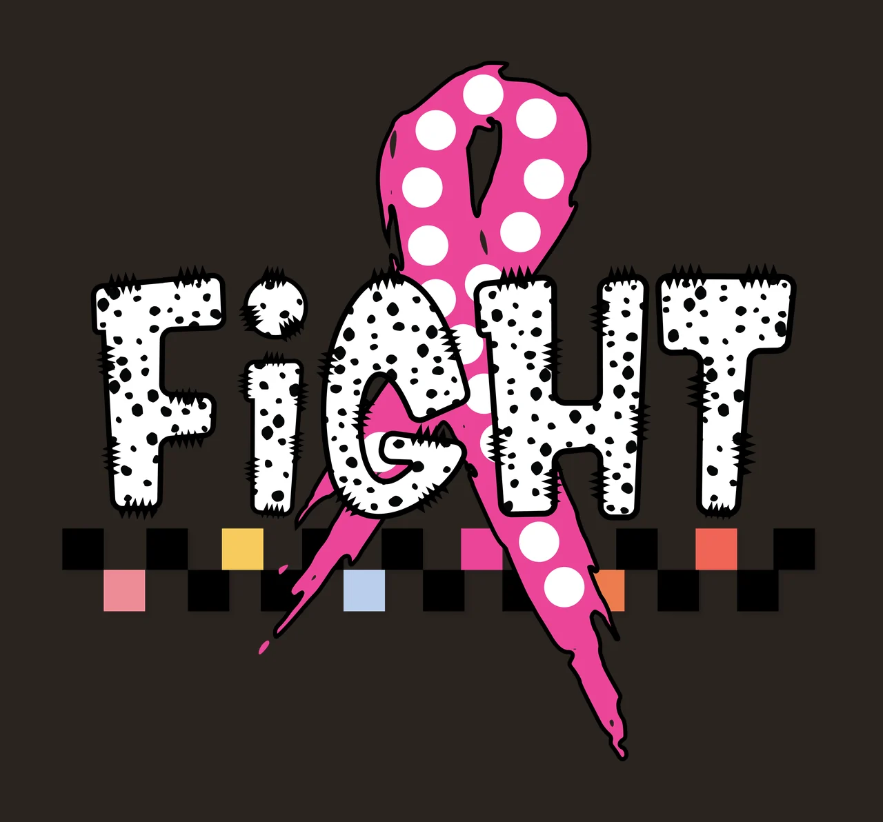 Fight Typography With Ribbon Icon displaying checkerboard distressed contrast preview thumbnail