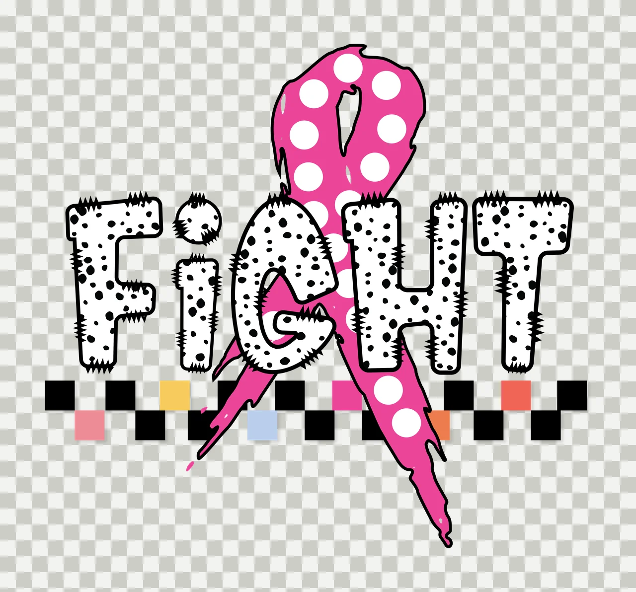 Fight Typography With Ribbon Icon displaying checkerboard distressed transparency and detail preview thumbnail