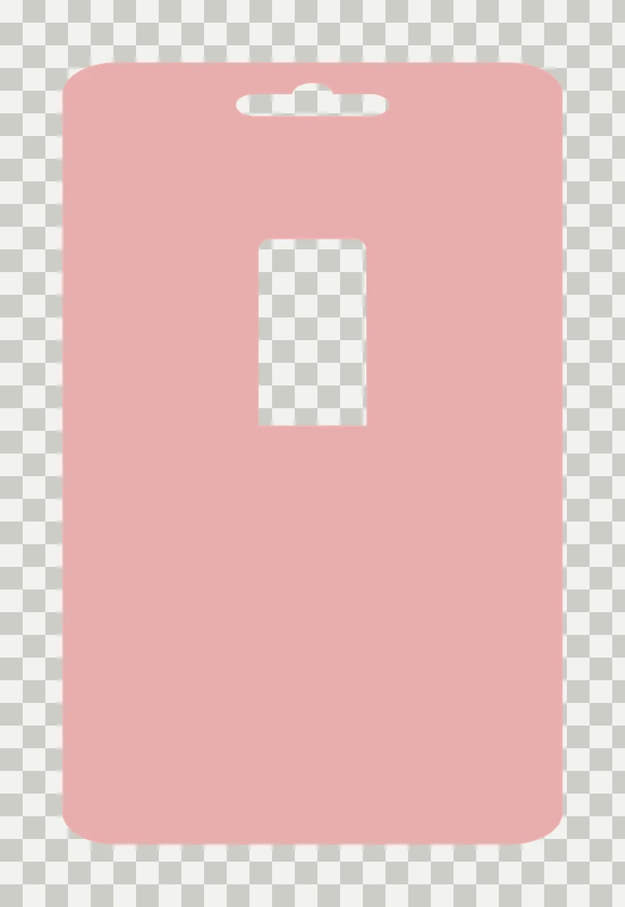 Packaging card template Illustration with pink packaging card, top hang hole cutout, centered rectangular window cutout and rounded corners in dusty pink and white transparency and detail preview thumbnail