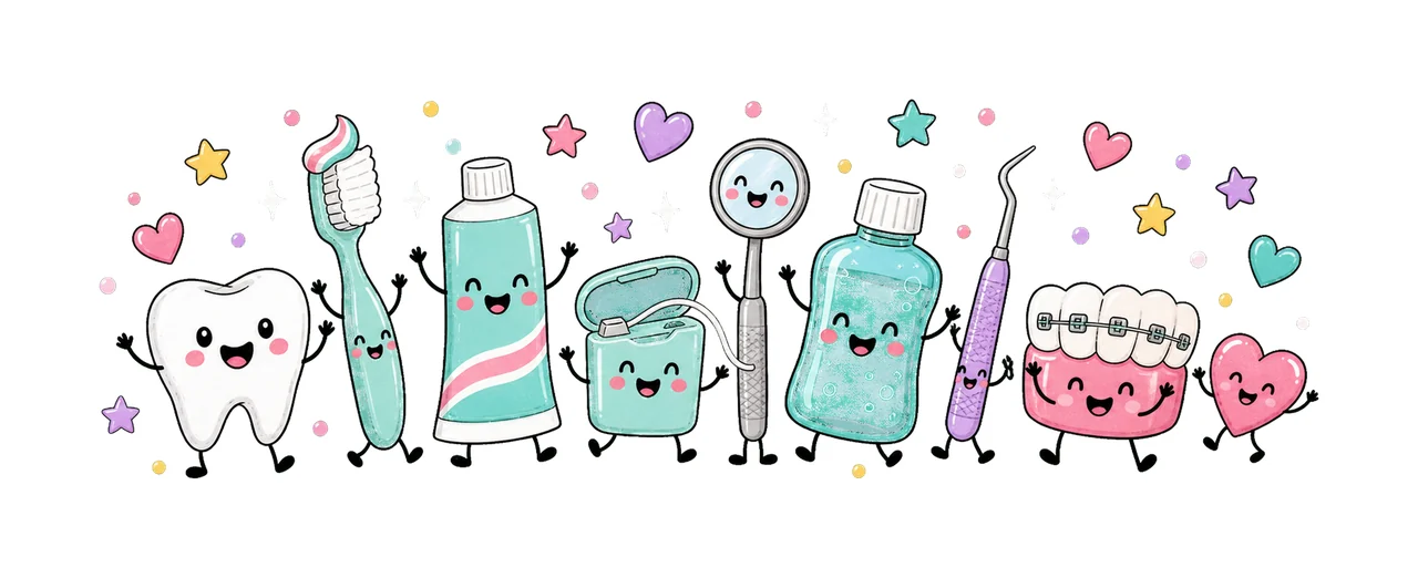 Dentist Doodle Cute Dental Characters Design Variation C