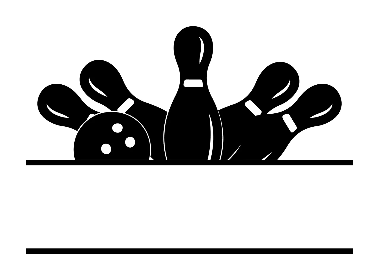 Bowling Pins And Ball With Sports Silhouette