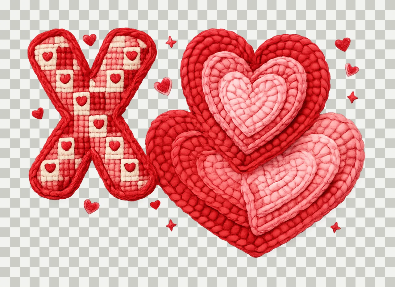 Faux Yarn Crochet XOXO Love Valentines Day Coquette Retro transparency and detail preview thumbnail