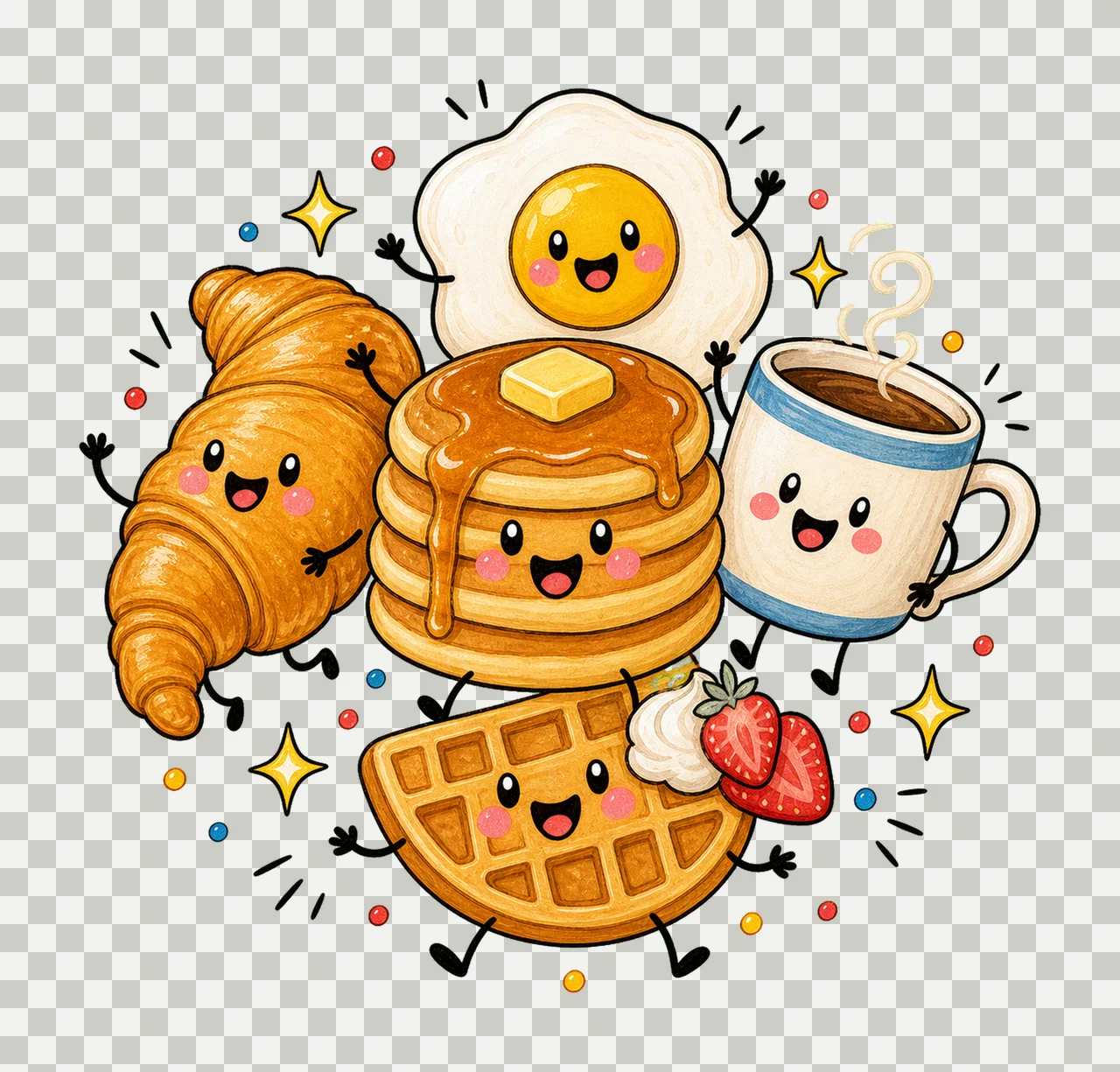 Happy Breakfast Food Doodle Cute Smiling Variation F transparency and detail preview thumbnail