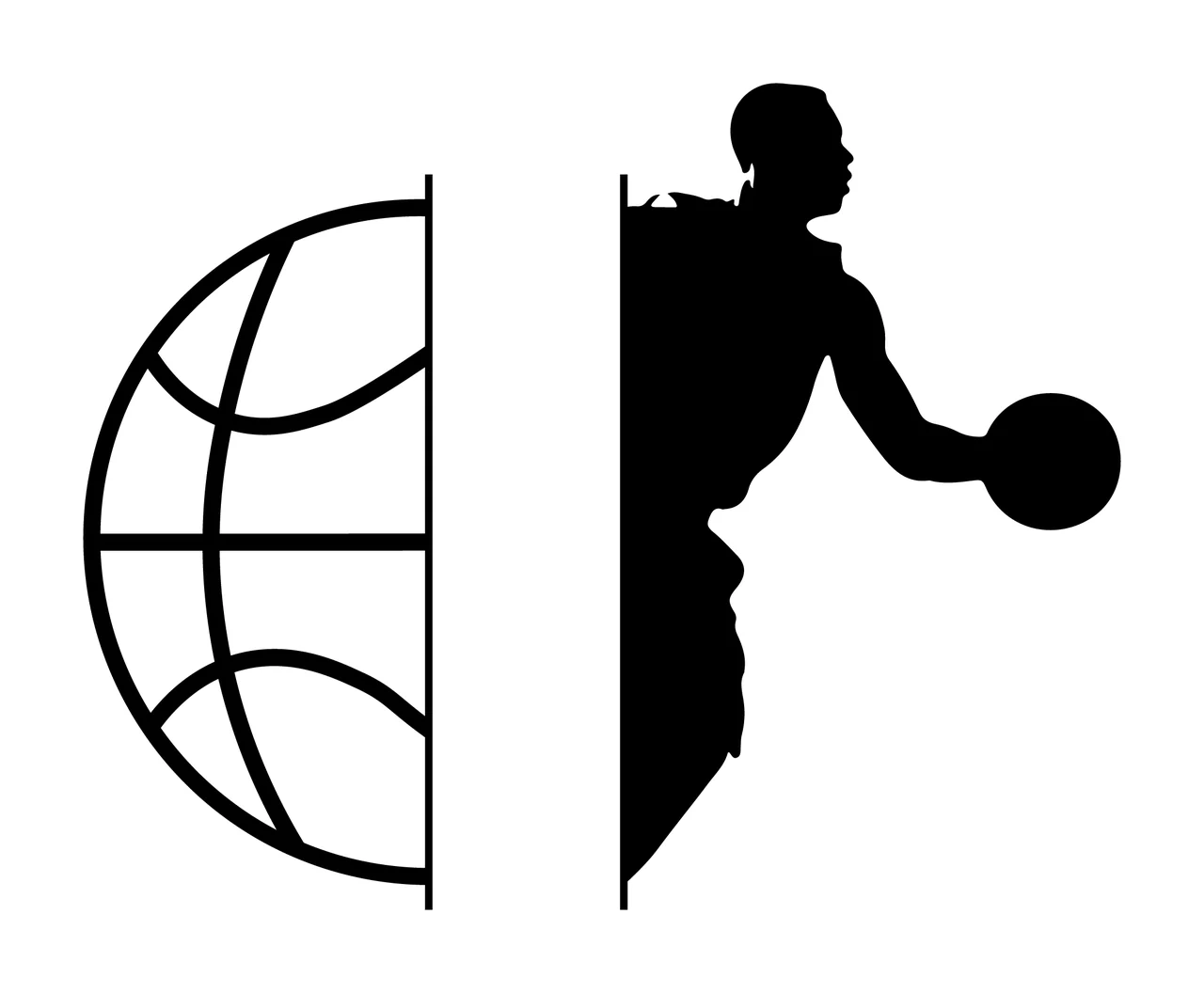 Ball Split Graphic Showing Basketball And Player Silhouette dribbling