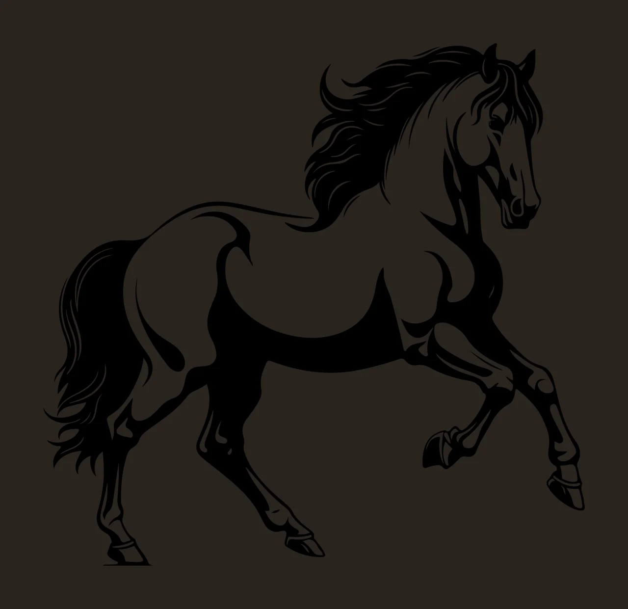Horse Rearing On Hind Legs mane tail hooves line art black contrast preview thumbnail