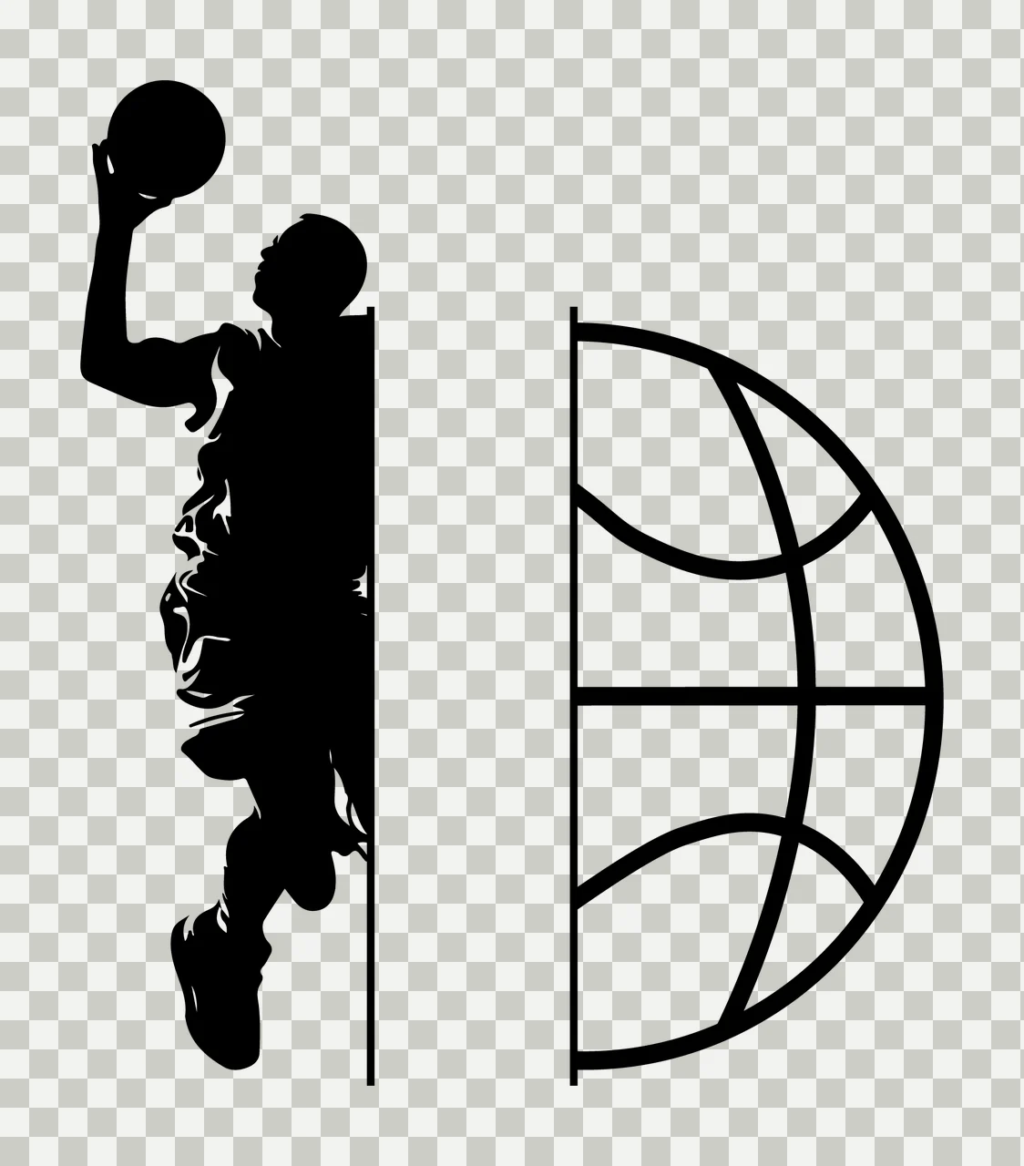 Ball Basketball Player Silhouette Beside A Large Line shooting transparency and detail preview thumbnail