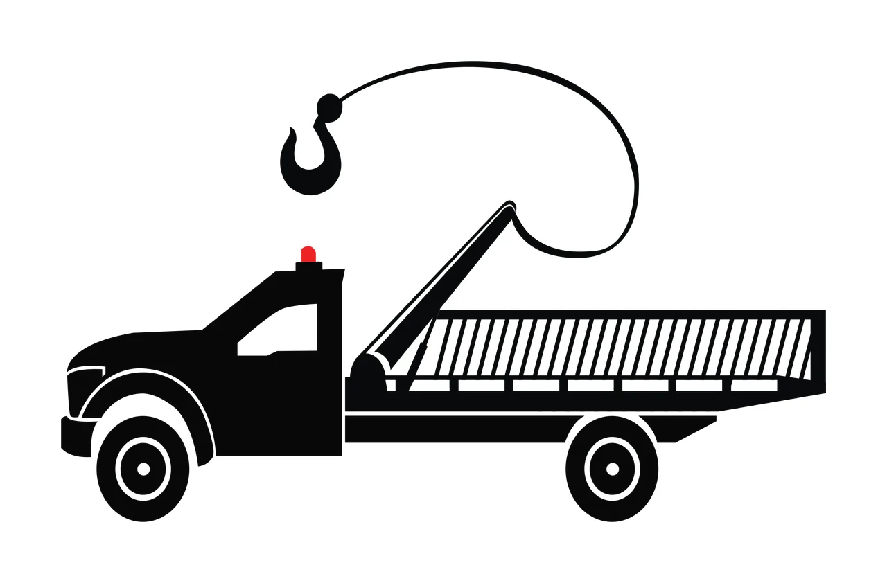 flatbed truck with hook in black silhouette Style