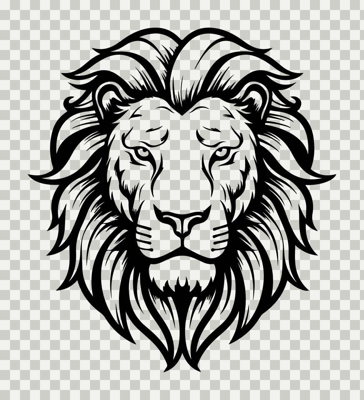 Lion Head Detailed Black Graphic mane eyes illustrative white transparency and detail preview thumbnail