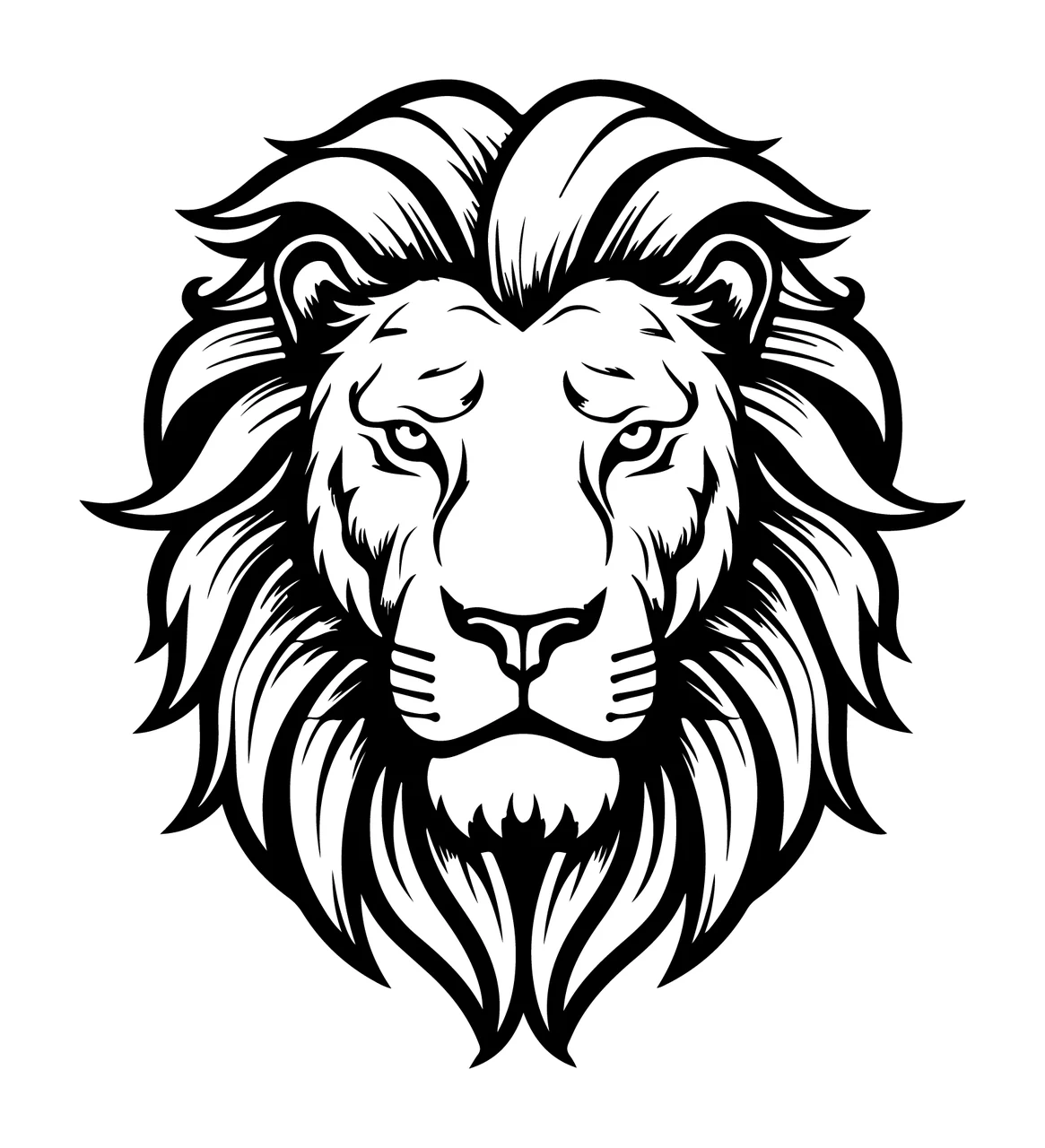 Lion Head Detailed Black Graphic mane eyes illustrative white
