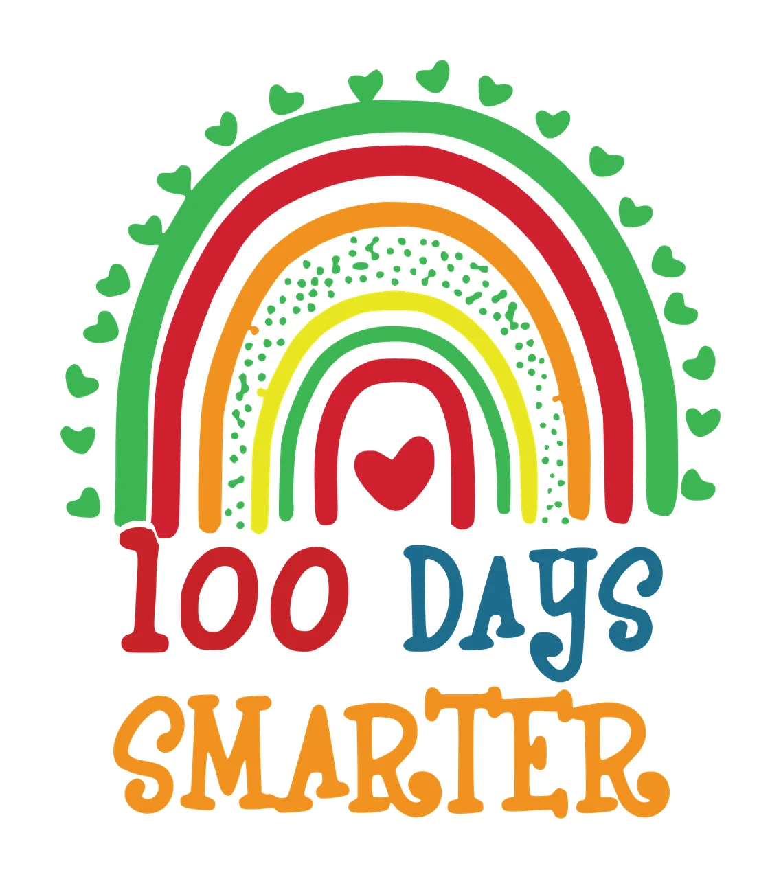 100 Days Smarter Rainbow Decorative Graphic arch hearts dots