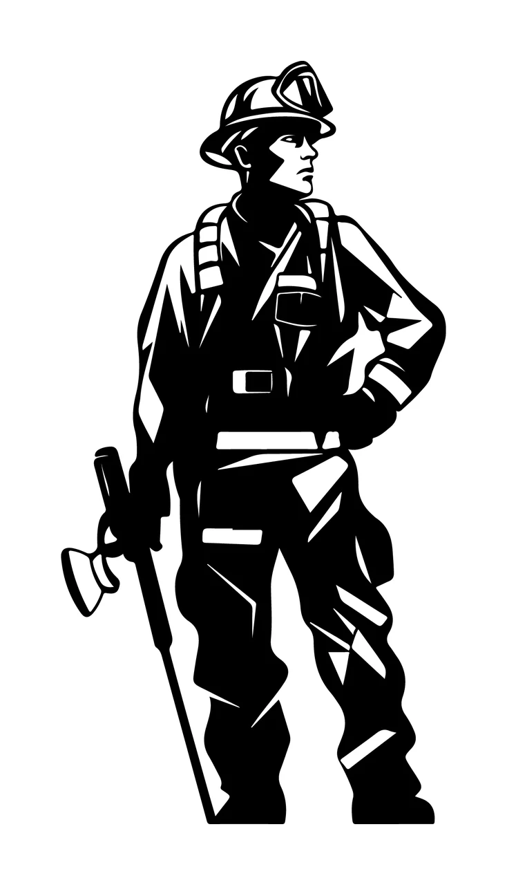 Can Glass Wrap Firefighter Standing With Tool Silhouette