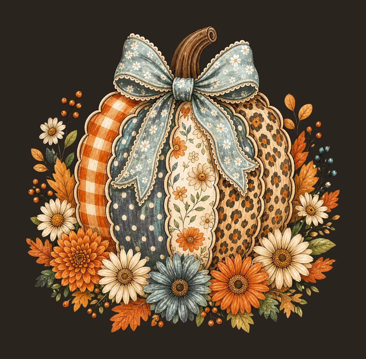 Floral Fall Pumpkin Preppy Pumpkin Coquette Variation C contrast preview thumbnail