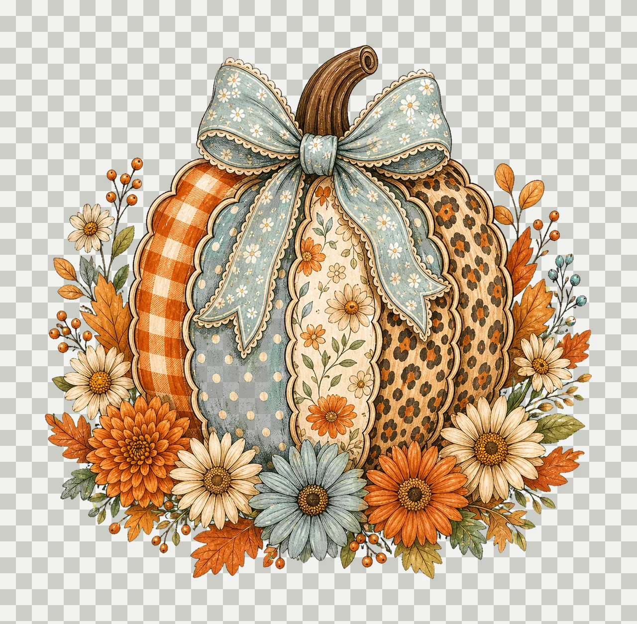 Floral Fall Pumpkin Preppy Pumpkin Coquette Variation C transparency and detail preview thumbnail