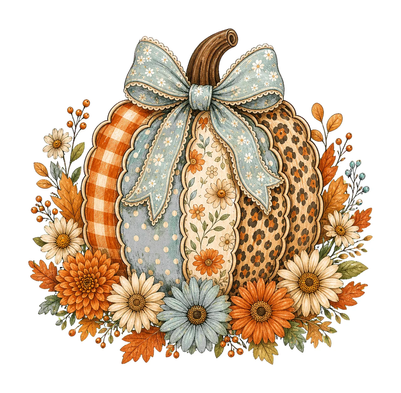 Floral Fall Pumpkin Preppy Pumpkin Coquette Variation C