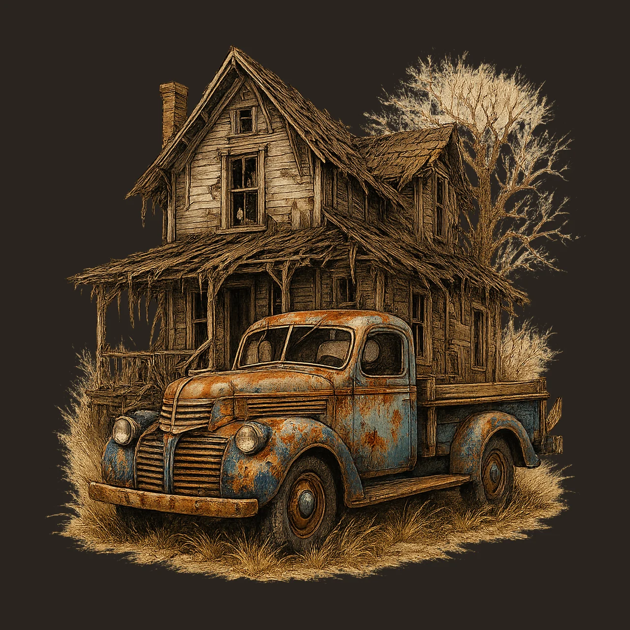 Old Trucks Artwork Antique Trucks Rusted Truck Junk Truck contrast preview thumbnail