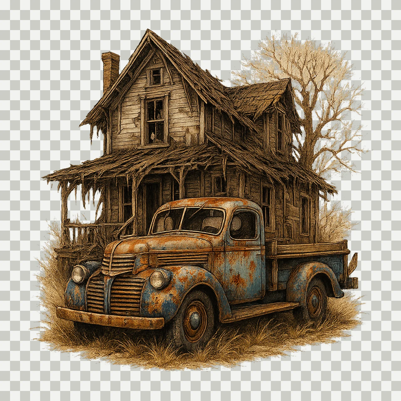 Old Trucks Artwork Antique Trucks Rusted Truck Junk Truck transparency and detail preview thumbnail