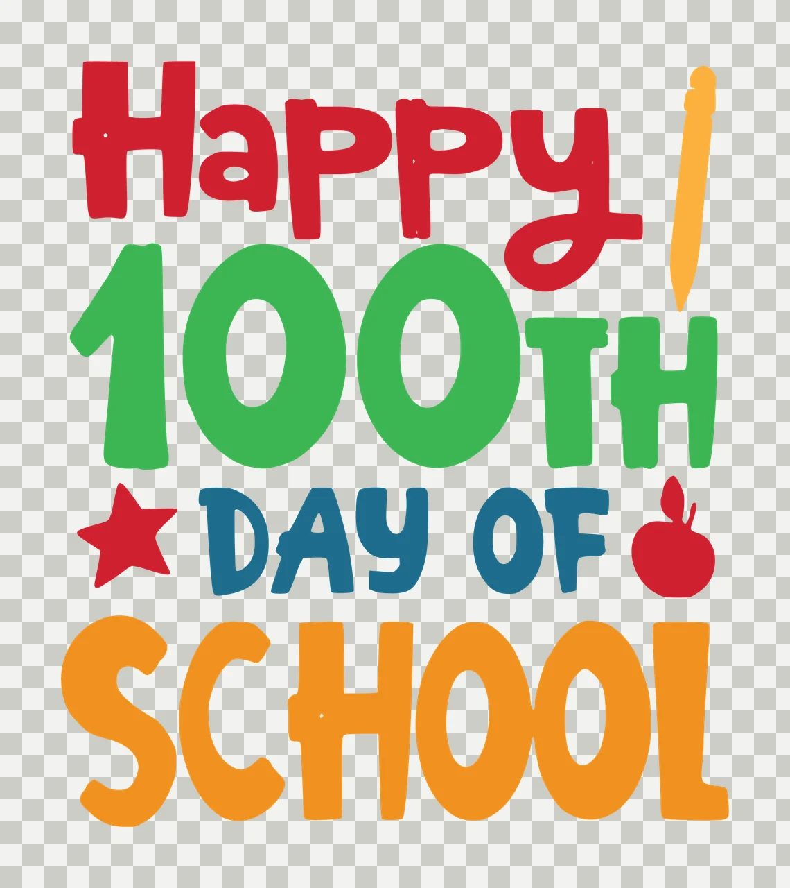 Happy 100Th Day Of School Text conveying message pencil star transparency and detail preview thumbnail