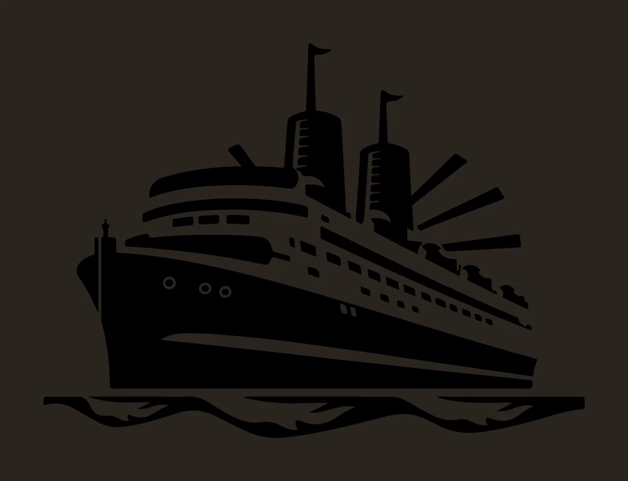 Ship Large Silhouette On Waves funnels masts black water boat contrast preview thumbnail