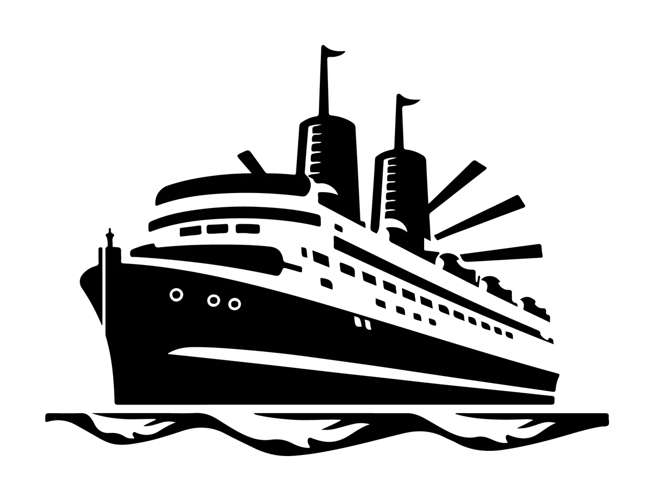 Ship Large Silhouette On Waves funnels masts black water boat