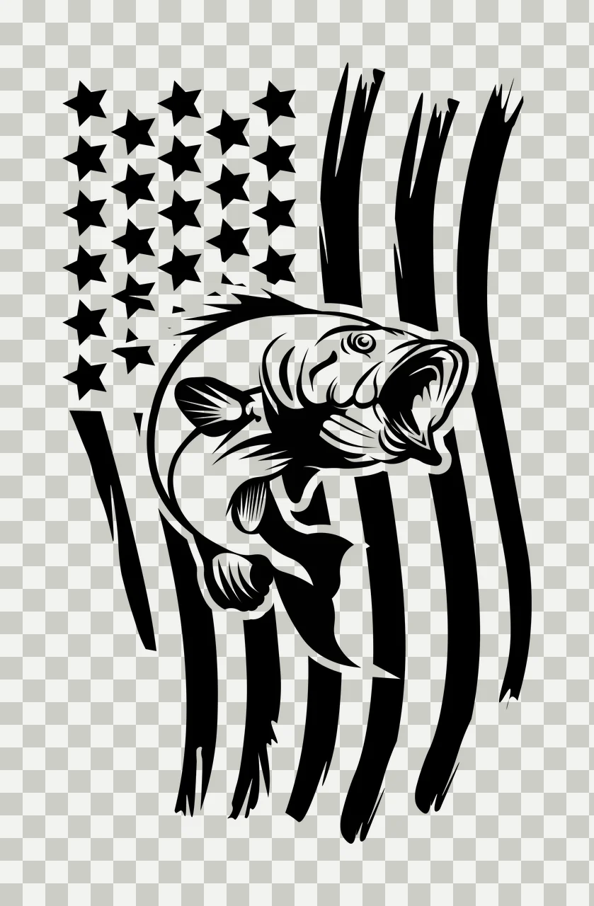 Black And White Leaping Fish Flag Graphic illustration stars transparency and detail preview thumbnail