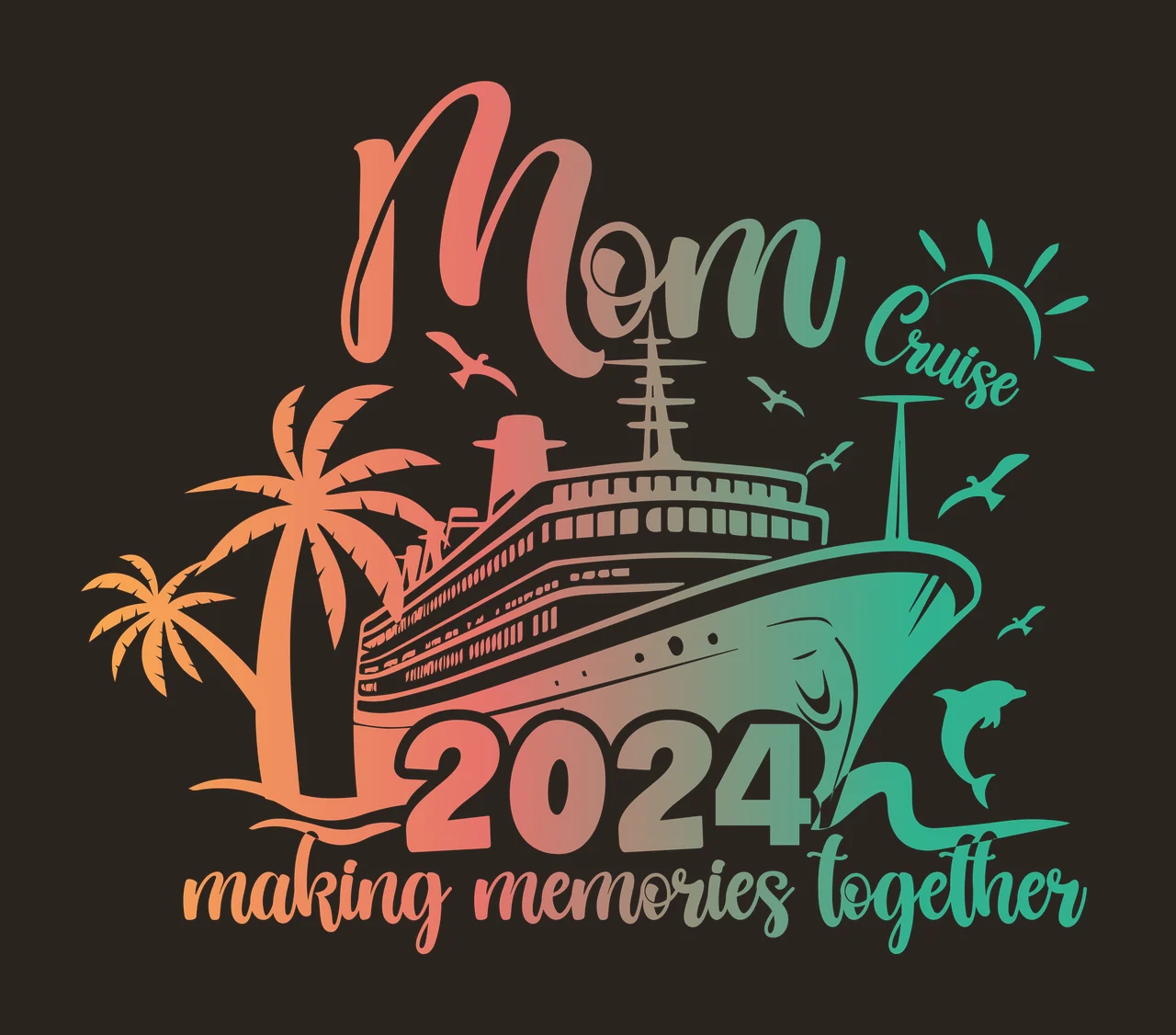 Ship Beach Emblem palm trees sun birds dolphin black travel contrast preview thumbnail