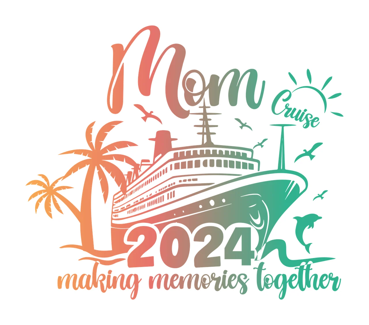 Ship Beach Emblem palm trees sun birds dolphin black travel