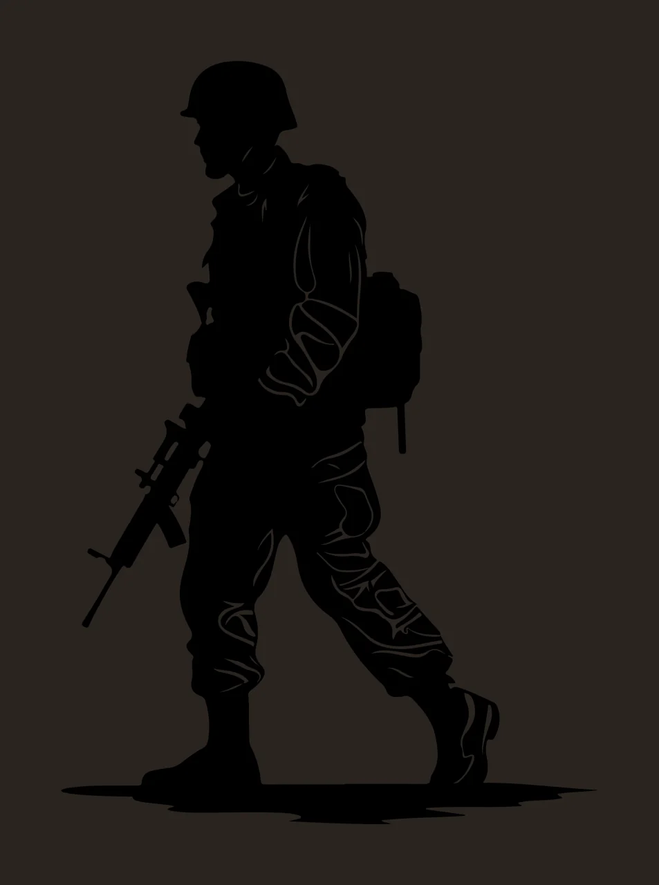 Soldier Silhouette Walking With Rifle helmet uniform backpack contrast preview thumbnail