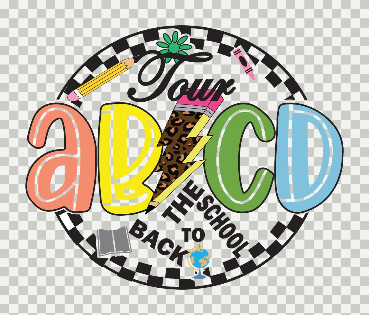 School Text Layout themed emblems Circular arrangement checkered transparency and detail preview thumbnail