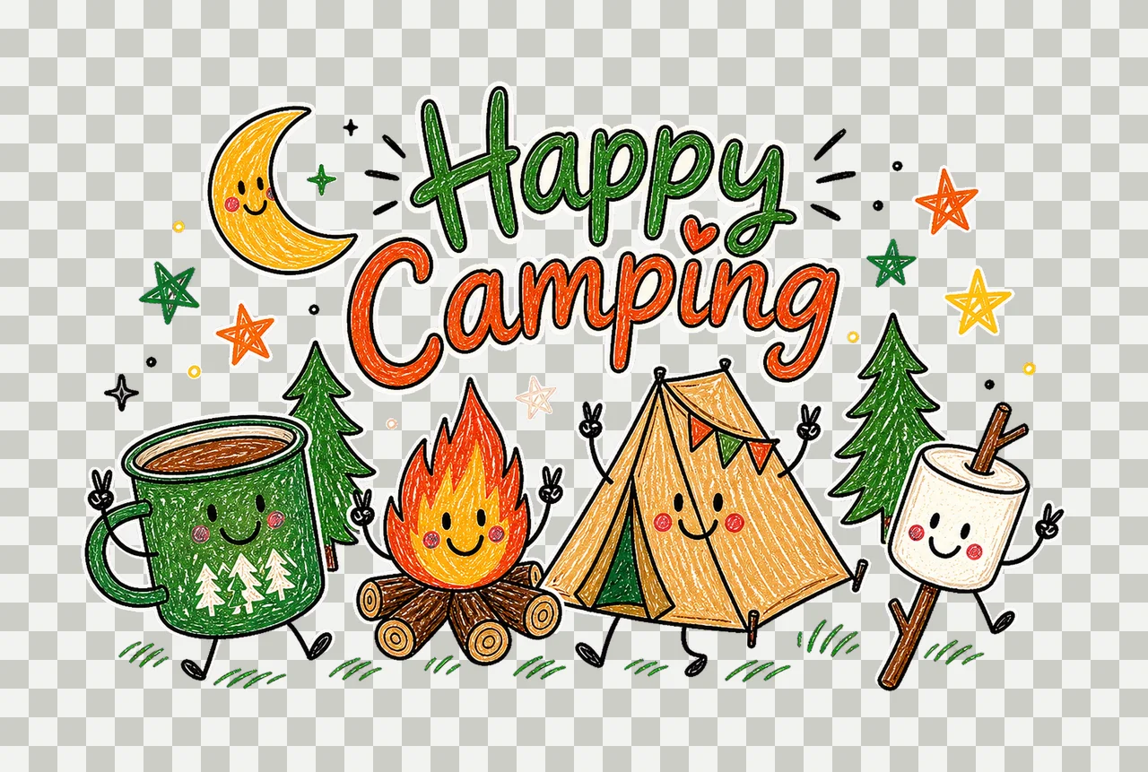 Happy Camping Doodle sublimation instant shirt Variation A transparency and detail preview thumbnail