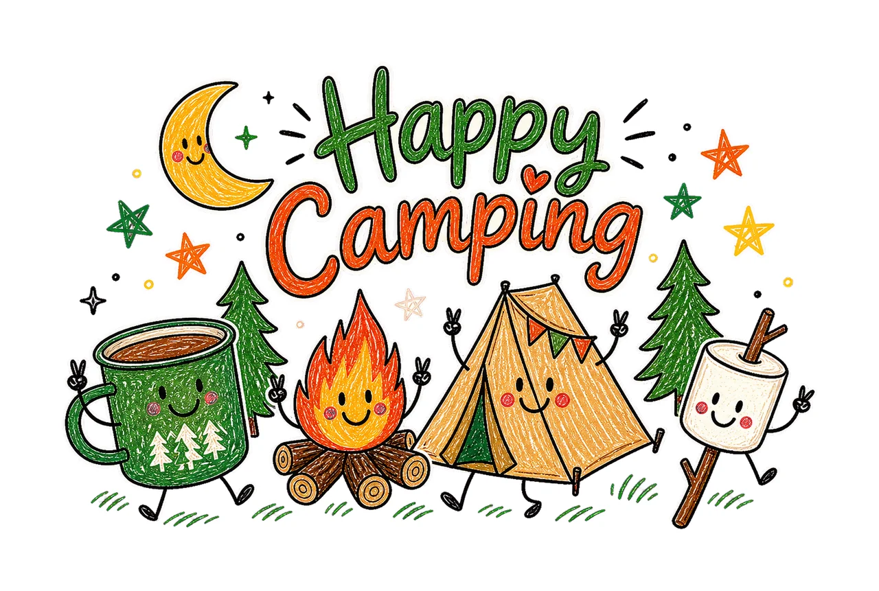 Happy Camping Doodle sublimation instant shirt Variation A