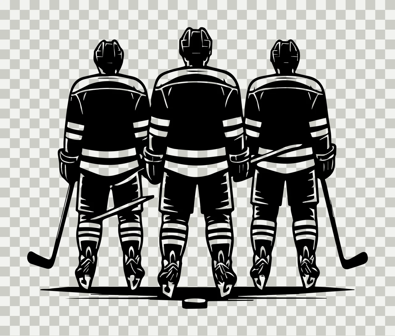 Hockey Players Standing With Sticks puck black white sport transparency and detail preview thumbnail