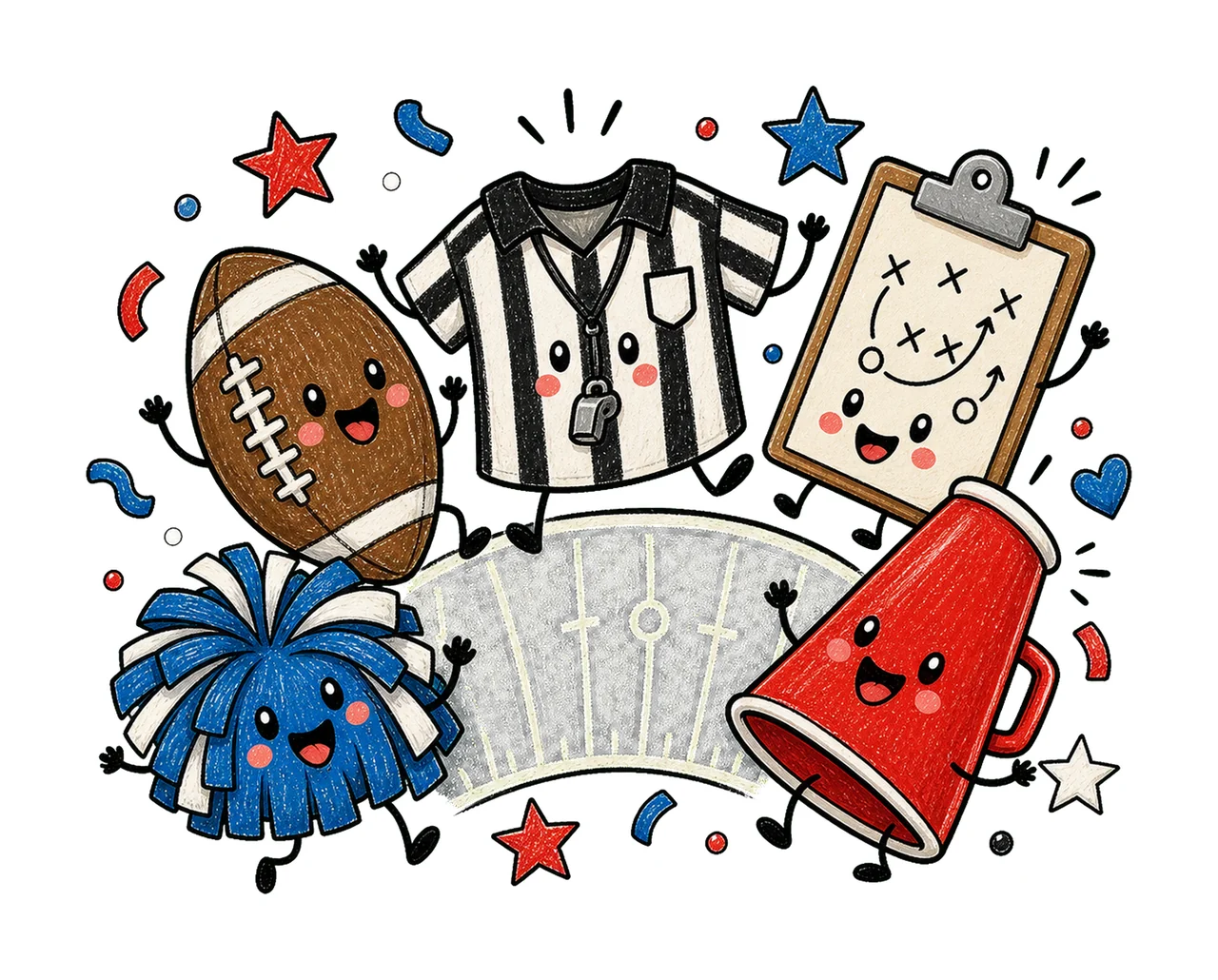 Happy Football Doodles Tailgate Game Day Variation B