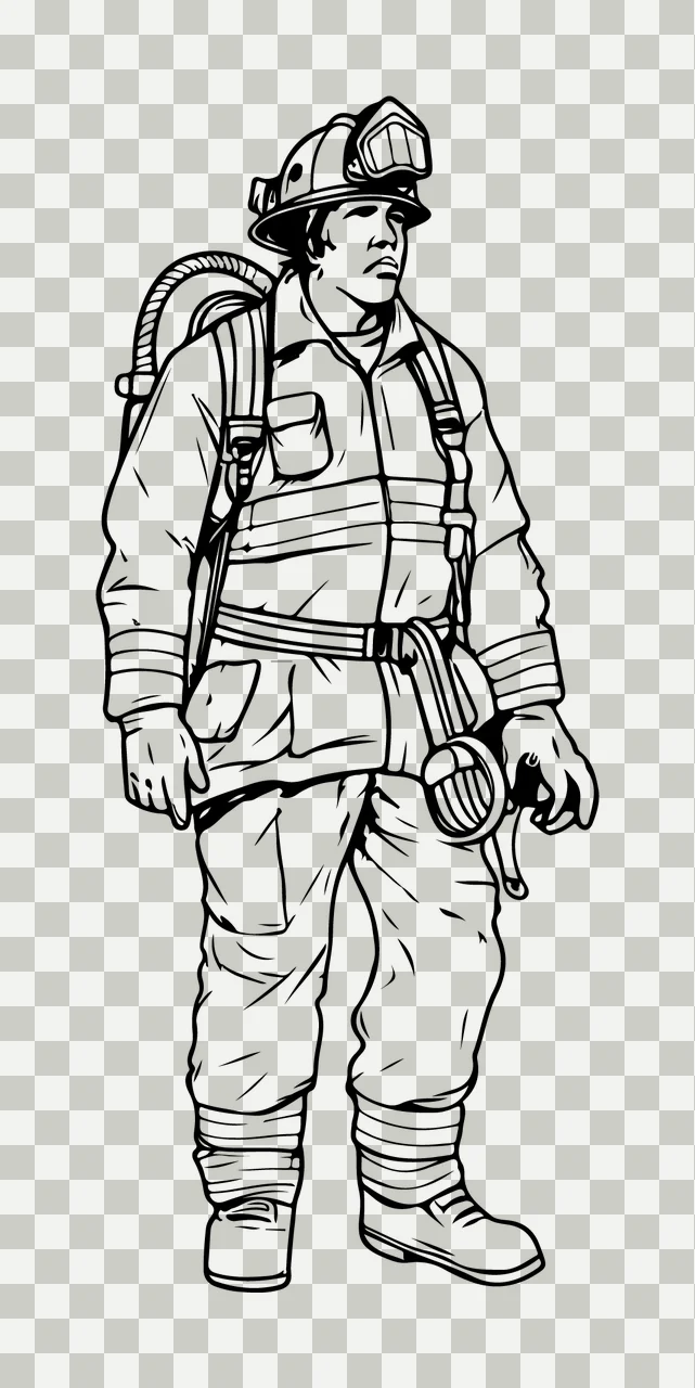 Firefighter In Uniform Looking Away person standing helmet transparency and detail preview thumbnail