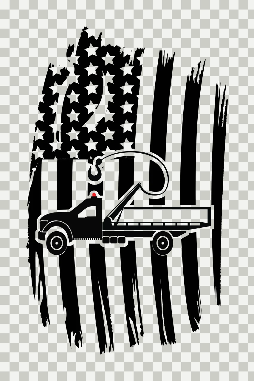 Tow Flag Truck On American Silhouette parked distressed stencil transparency and detail preview thumbnail