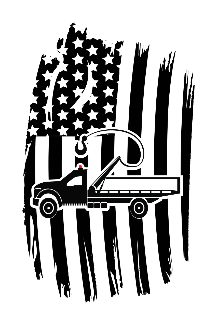 Tow Flag Truck On American Silhouette parked distressed stencil