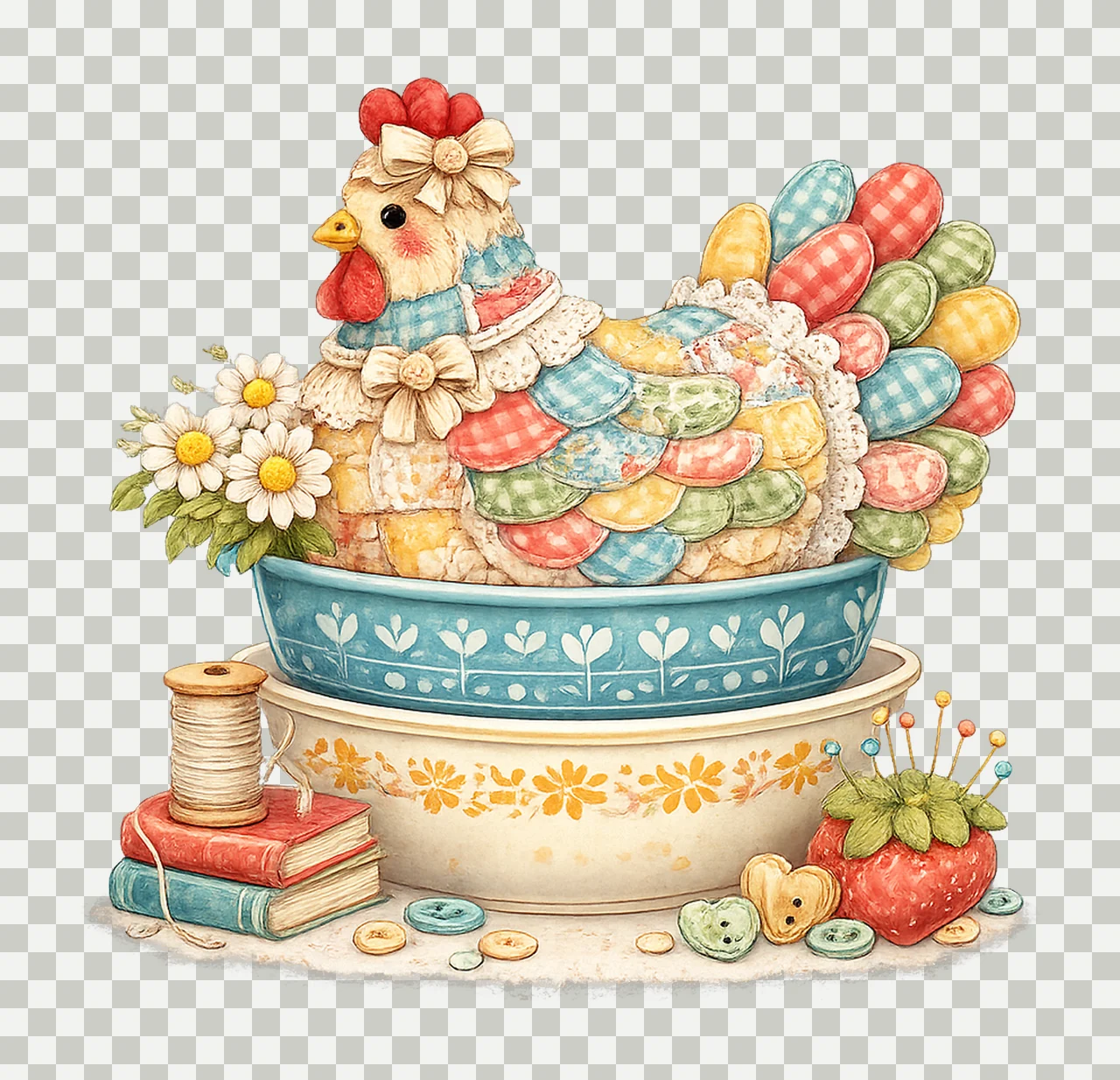 Patchwork Vintage Hen Farmhouse Chicken Design Quilted Hen transparency and detail preview thumbnail