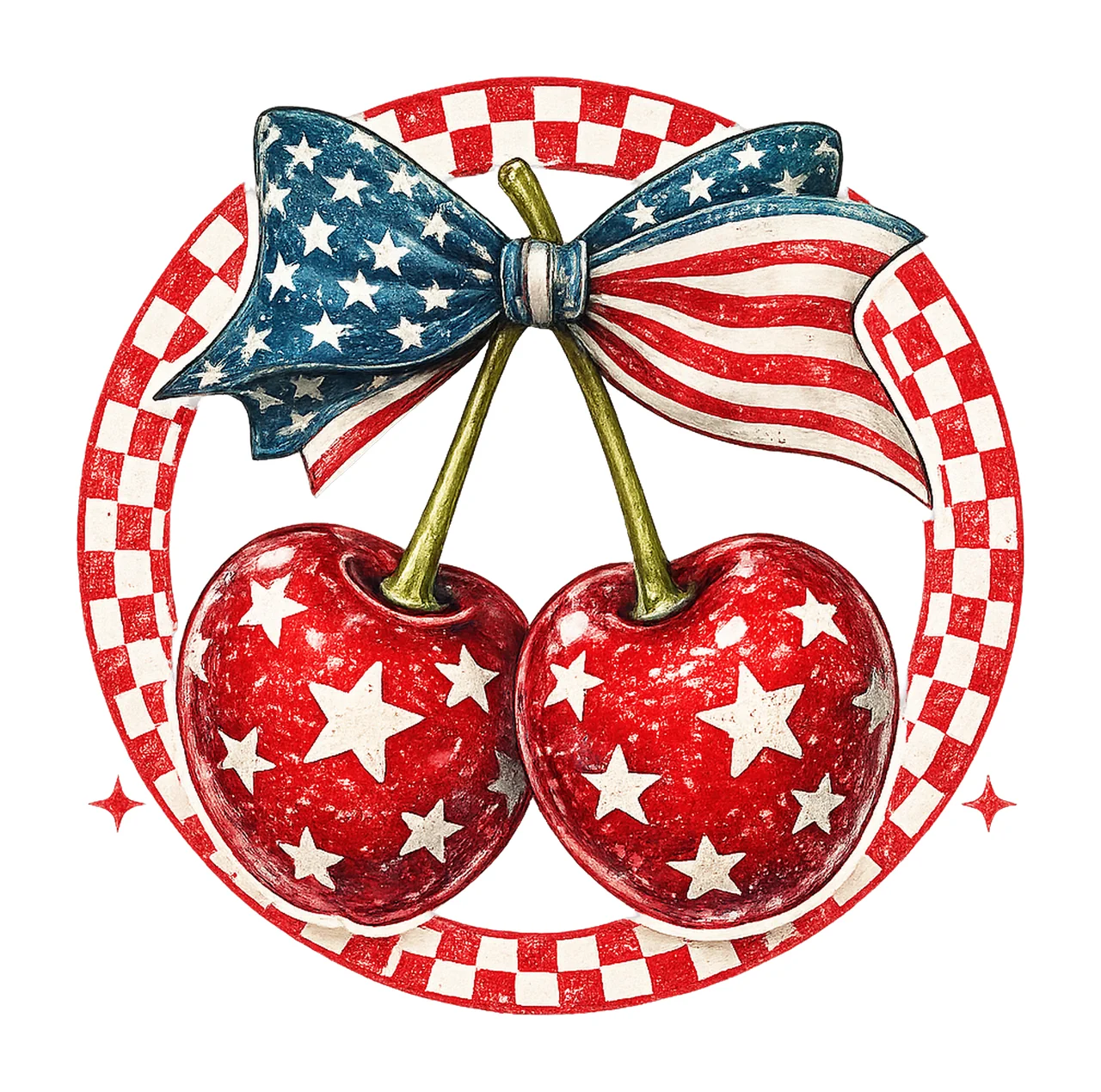 America Cherries Cherry Bow Trendy July 4th Patriotic