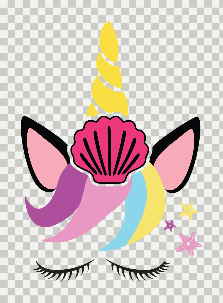 Unicorn Face With Shell And Starfish eyelashes graphic silhouette transparency and detail preview thumbnail