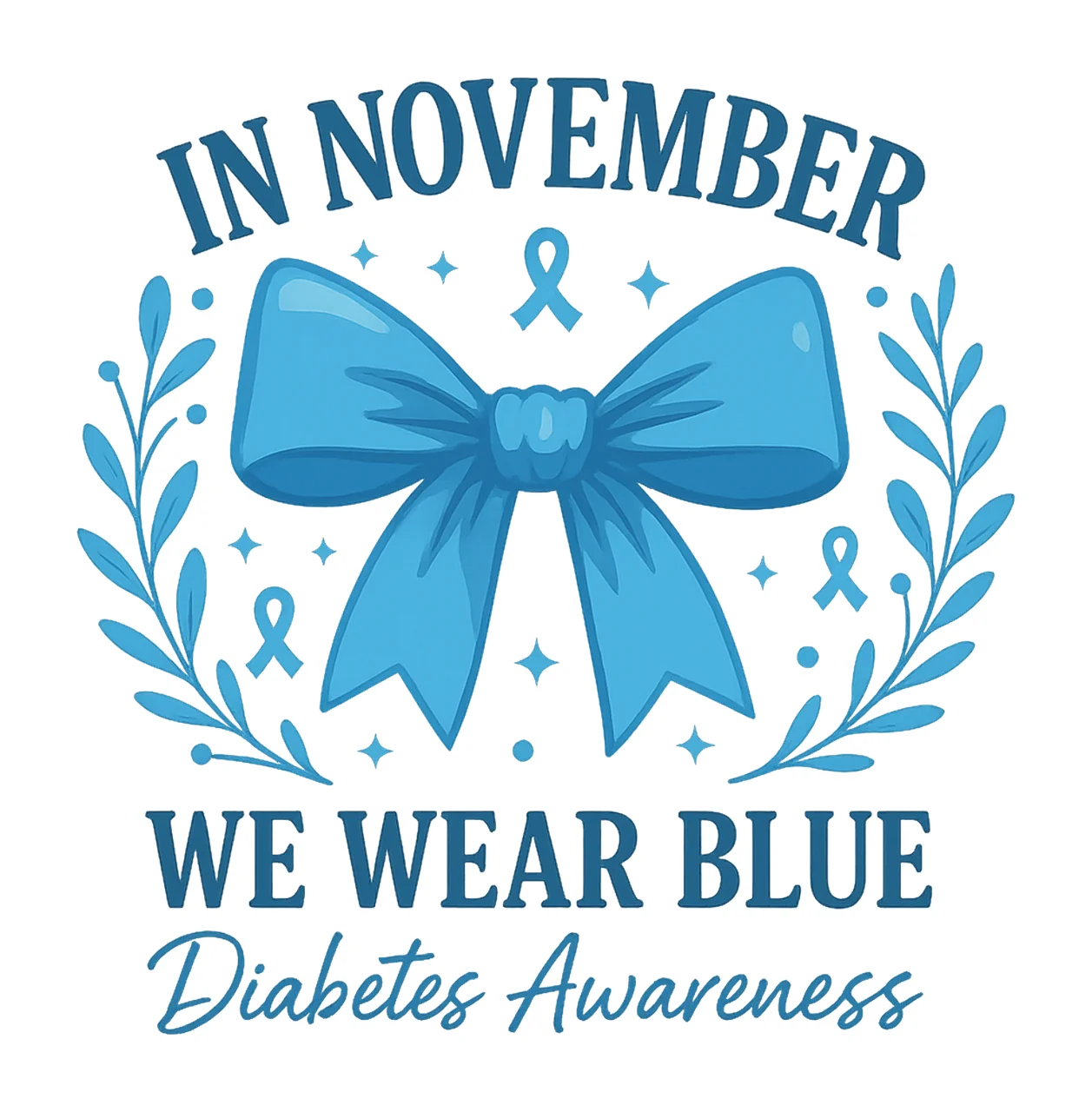 Diabetes Awareness Blue Ribbon Type Support Digital Blue