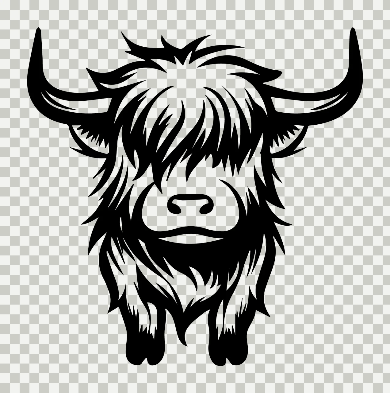 Highland Cow Scottish Cattle Head Silhouette looking horns transparency and detail preview thumbnail