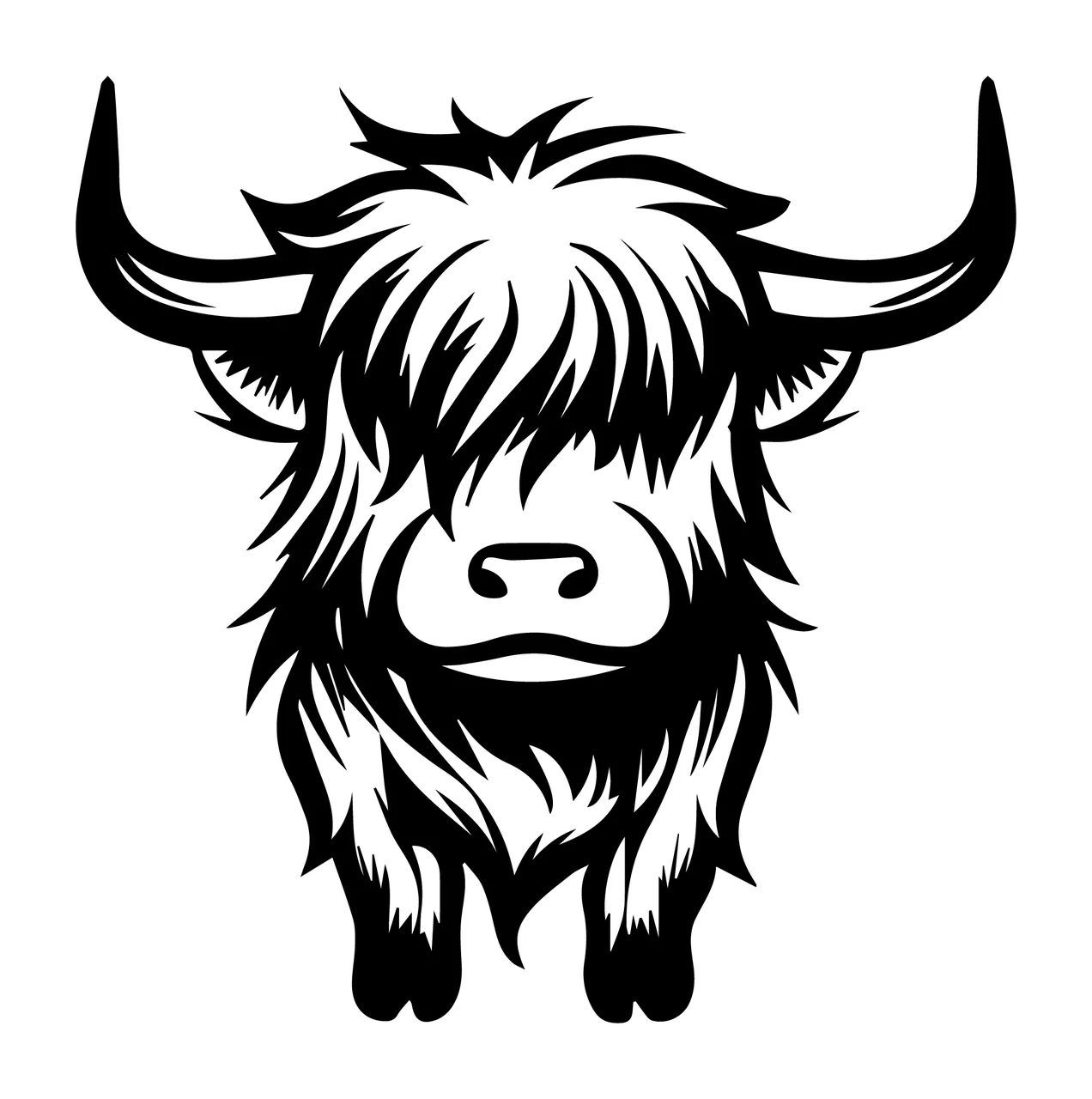 Highland Cow Scottish Cattle Head Silhouette looking horns