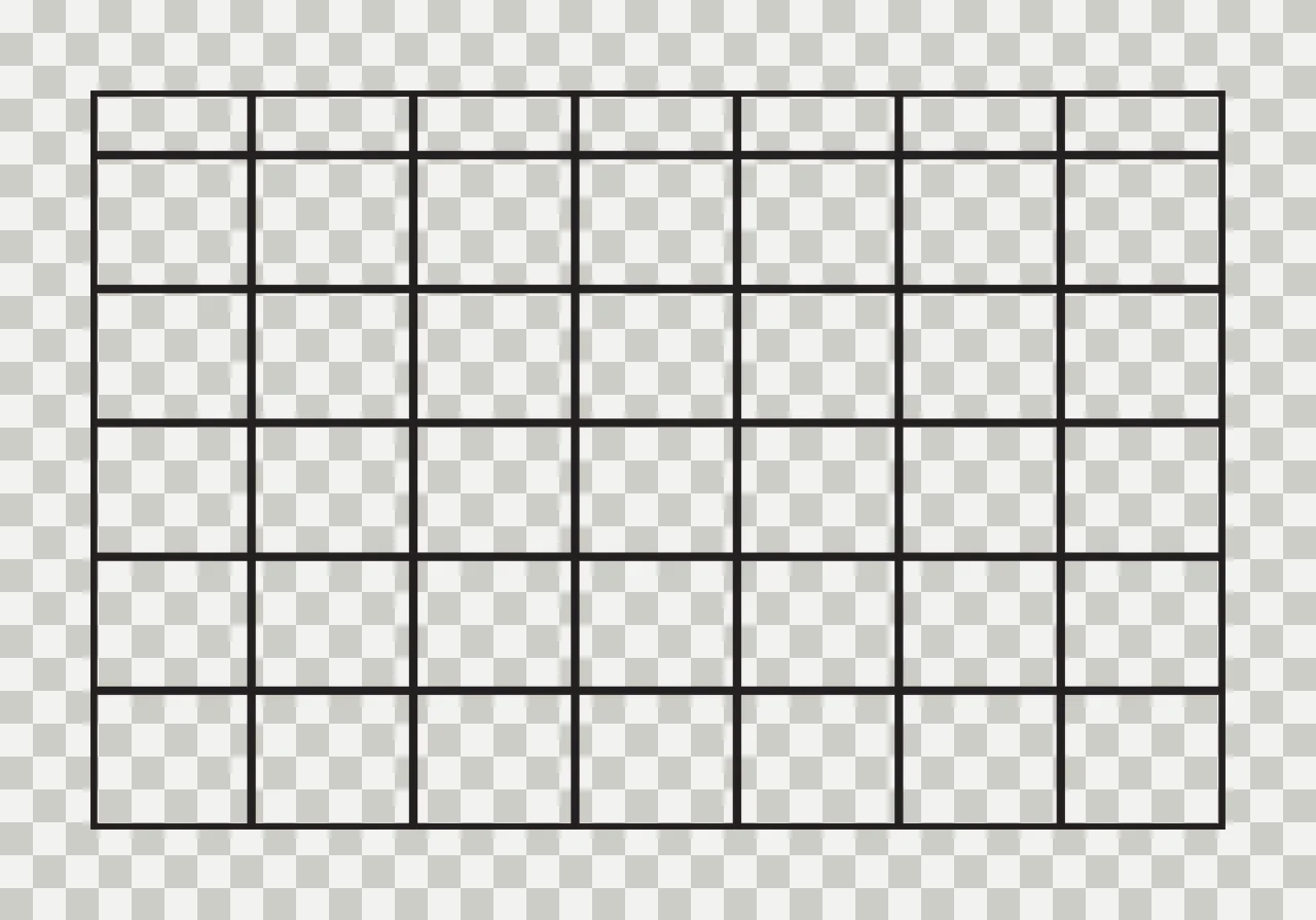 Line Art Illustration of Grid layout with empty cells with black grid lines, white cells, seven rows and seven columns transparency and detail preview thumbnail