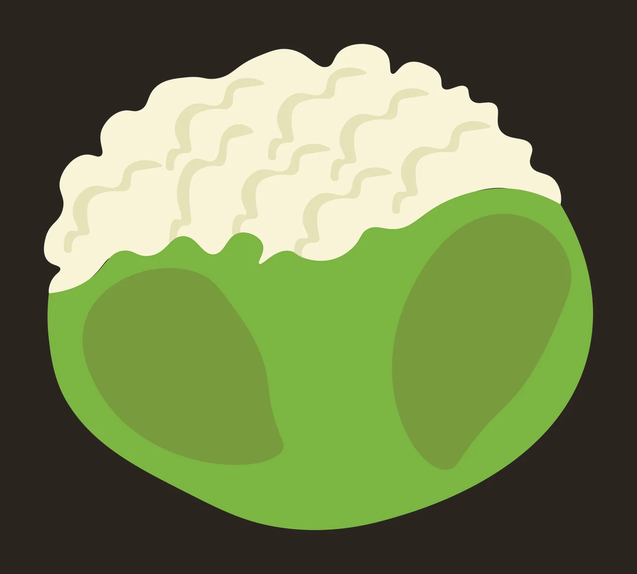 Cauliflower Illustration with cauliflower head, curd florets, green leaves and outer jacket in cream and olive green contrast preview thumbnail