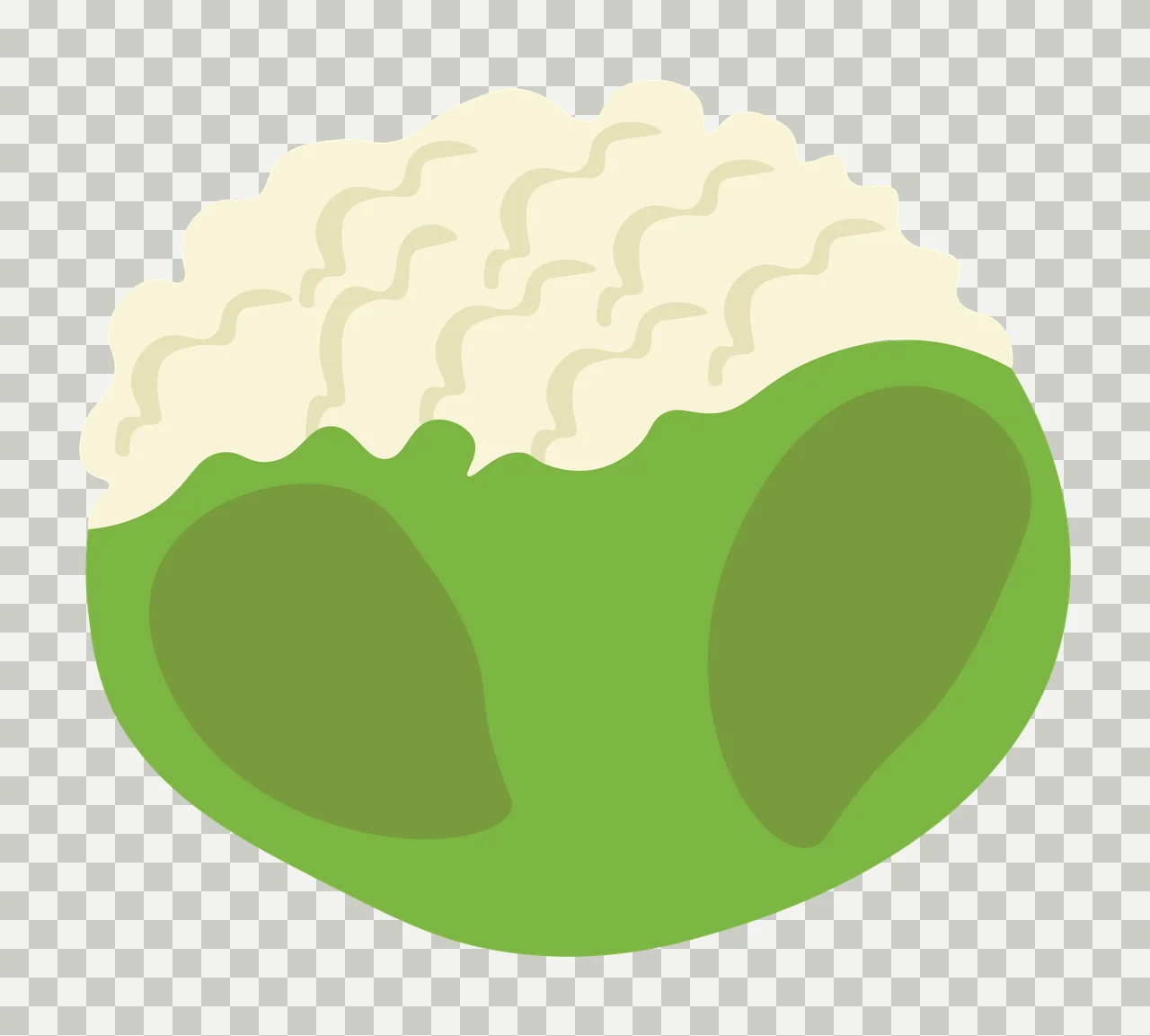 Cauliflower Illustration with cauliflower head, curd florets, green leaves and outer jacket in cream and olive green transparency and detail preview thumbnail