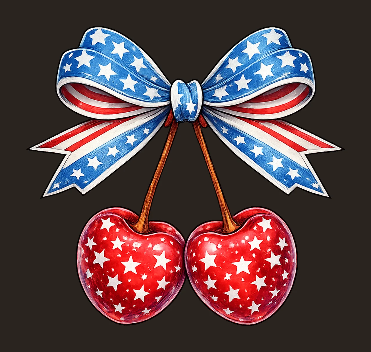 America Cherries Cherry Bow Trendy July 4th Design USA Flag contrast preview thumbnail
