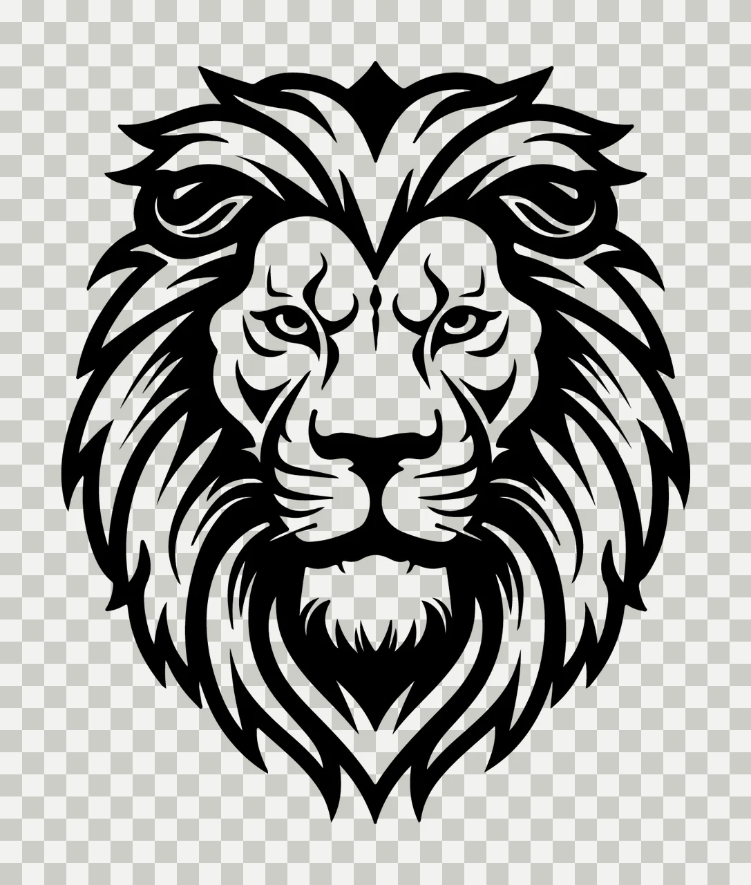 Lion Head Facing Forward mane line art black white animal wildlife transparency and detail preview thumbnail